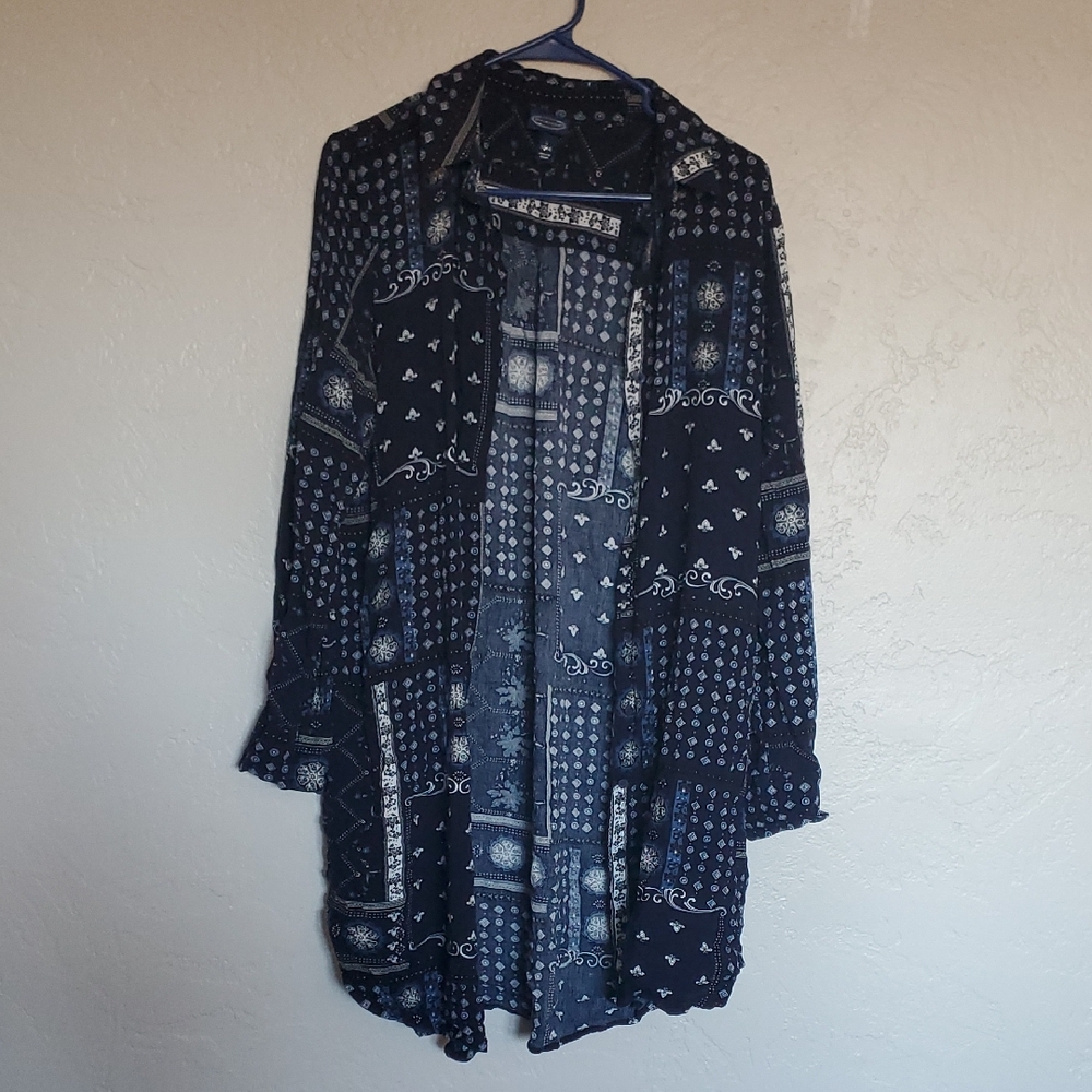 90's Scoop Long Button Down Bandana Patterned Shirt Sz L 12 14 WESTERN BOHO